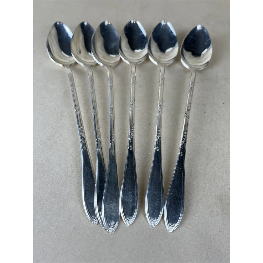 NEW ENGLAND SILVER PLATE 1919 ROSEMARY‎ 6 ICED TEA SPOON & 4 Serving Spoon
